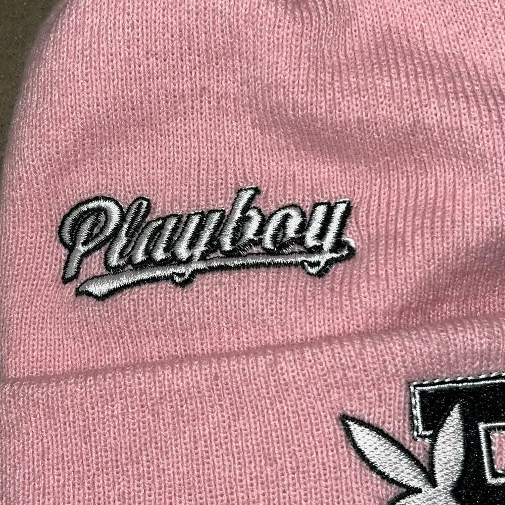 Playboy Pink Cuffed Beanie Bunny Logo Embroidered Varsity Winter Hat OS